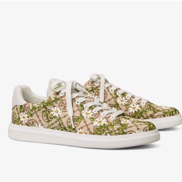 Tory Burch T monogram floral embroidered Howell Court sneakers - Picture 3 of 8